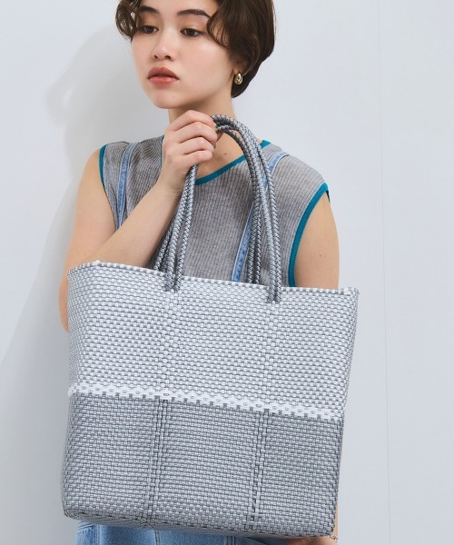 お値下げ・美品 メルカドバッグ カゴバッグ トートバッグ オアハカ ダイヤ柄 オアハカメルカドバッグ | レッド＆ホワイトダイヤ模様