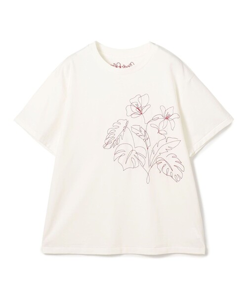 tシャツ ボタニカルエンブロイダリー ハーフスリーブTシャツ レディース MACPHEE tシャツ ボタニカルエンブロイダリー ハーフスリーブT
