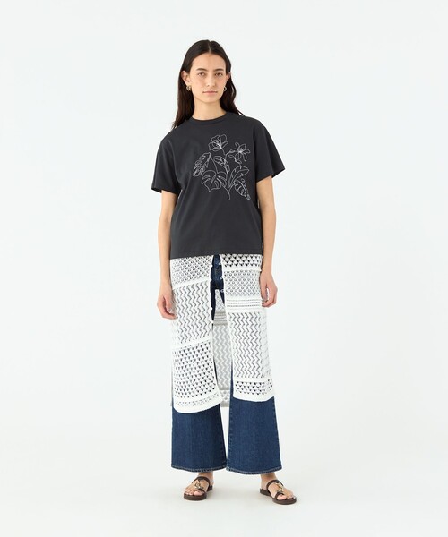tシャツ ボタニカルエンブロイダリー ハーフスリーブTシャツ レディース MACPHEE tシャツ ボタニカルエンブロイダリー ハーフスリーブT