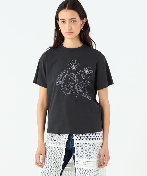 tシャツ ボタニカルエンブロイダリー ハーフスリーブTシャツ レディース MACPHEE tシャツ ボタニカルエンブロイダリー ハーフスリーブT