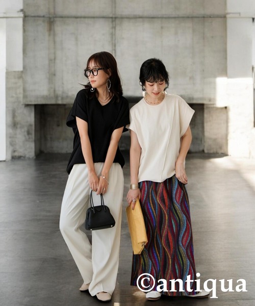antiqua tシャツ シュッと美 メロウフレンチスリーブトップス