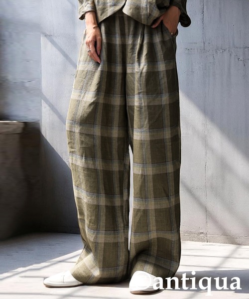 antiqua（アンティカ） ワイドパンツ パンツ リネンチェックパンツ