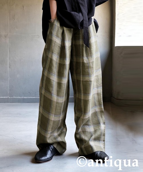 antiqua（アンティカ） パンツ リネンチェックパンツ レディース