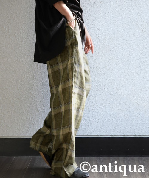 antiqua（アンティカ） ワイドパンツ パンツ リネンチェックパンツ