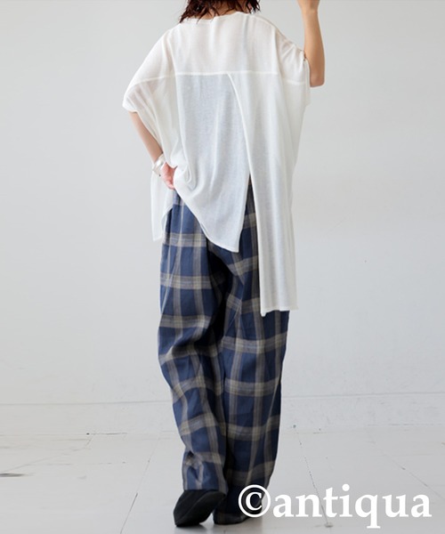 antiqua（アンティカ） ワイドパンツ パンツ リネンチェックパンツ