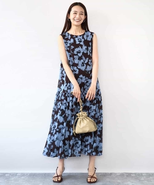 MK MICHEL KLEIN ワンピース 花柄ティアードワンピース/洗える