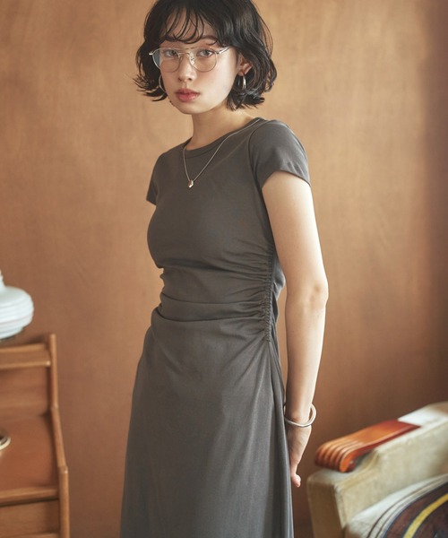ワンピース CITYSHOP SIDE GATHER DRESS ワンピース side gather cut long dress /サイドギャザー半袖カット