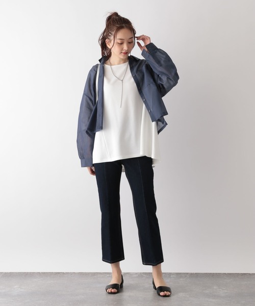 「GLOBAL WORK」 7分袖カットソー MEDIUM ブラック レディース