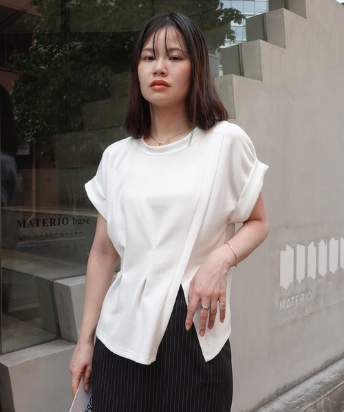 新品 未使用 タグ付き タック フレンチスリーブ Tシャツ CORNERS（コーナーズ） tシャツ タック入りフレンチスリーブスリットT