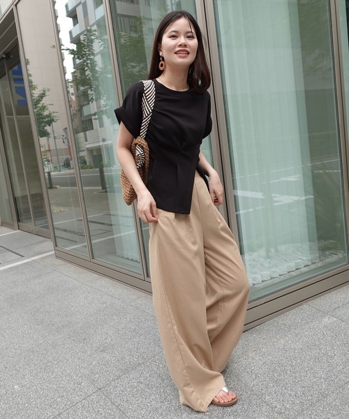 新品 未使用 タグ付き タック フレンチスリーブ Tシャツ CORNERS（コーナーズ） tシャツ タック入りフレンチスリーブスリットT