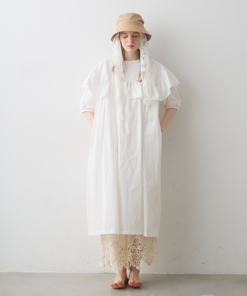 Crisp（クリスプ） ワンピース 半袖 front frill puff long onepiece