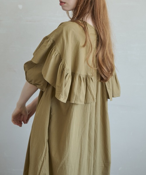 「未使用品」ベージュ 半袖 ロングワンピース フリル Crisp（クリスプ） ワンピース 半袖 front frill puff long onepiece