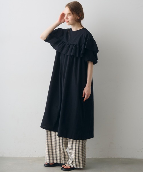 Crisp（クリスプ） ワンピース 半袖 front frill puff long onepiece