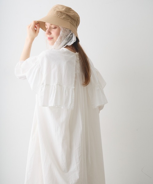 Crisp（クリスプ） ワンピース 半袖 front frill puff long onepiece