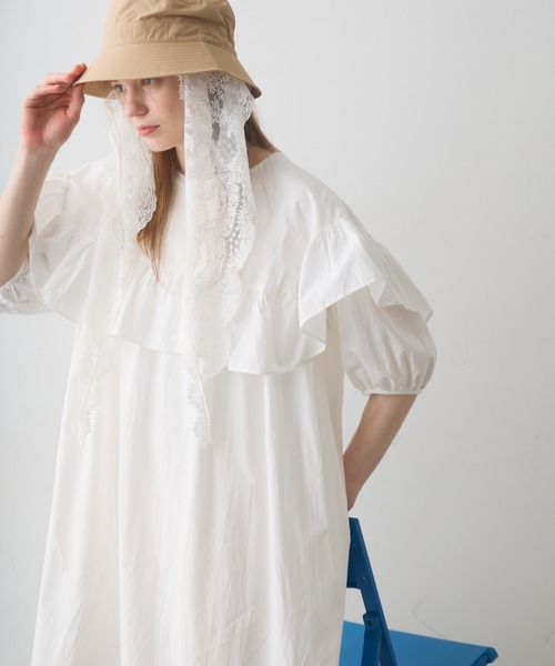 Crisp（クリスプ） ワンピース 半袖 front frill puff long onepiece