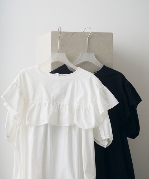 Crisp（クリスプ） ワンピース 半袖 front frill puff long onepiece