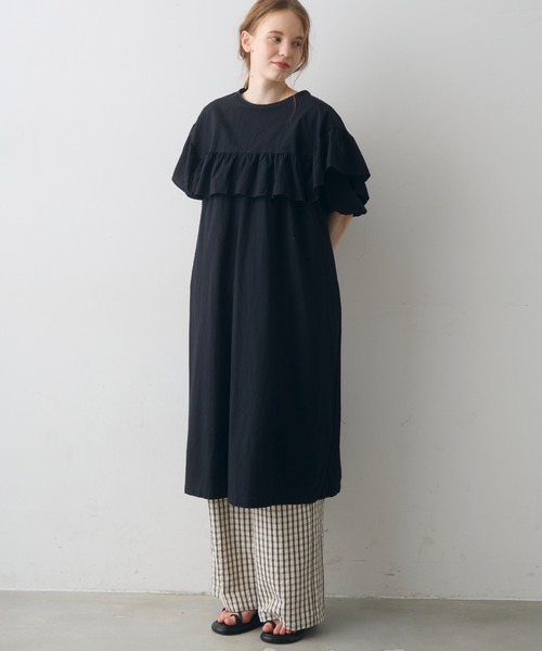 Crisp（クリスプ） ワンピース 半袖 front frill puff long onepiece
