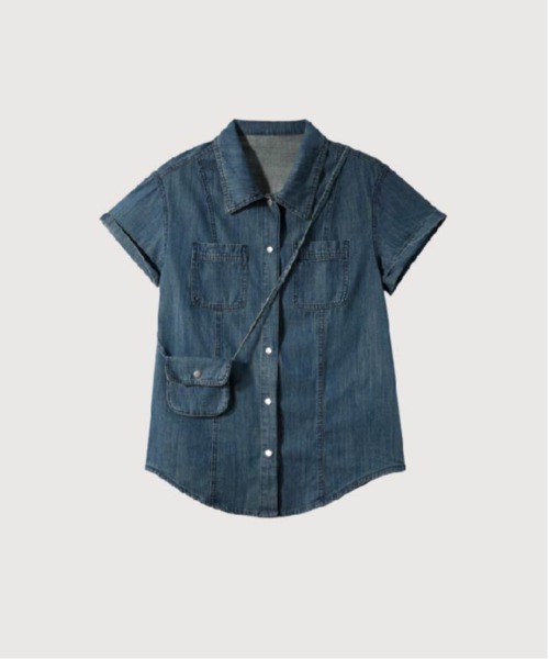 ブラウス シャツ Relaxed Denim Shirt With Mini Bag レディース