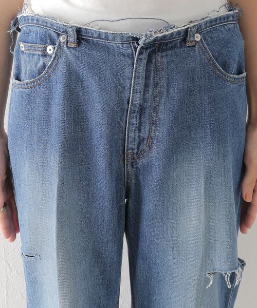 [Plage] повреждение обработка Denim брюки 34 голубой женский 