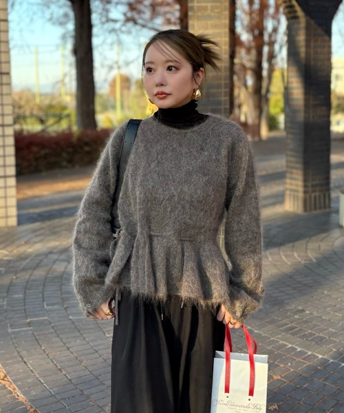 ニット セーター mohair ribbon peplum knit pullover /モヘアリボン