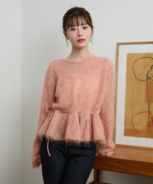 ニット セーター mohair ribbon peplum knit pullover /モヘアリボン