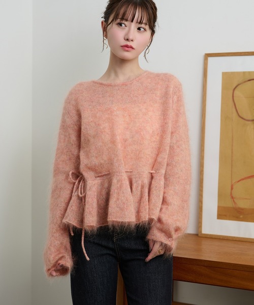 ニット セーター mohair ribbon peplum knit pullover /モヘアリボン