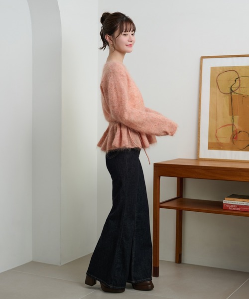 ニット セーター mohair ribbon peplum knit pullover /モヘアリボン