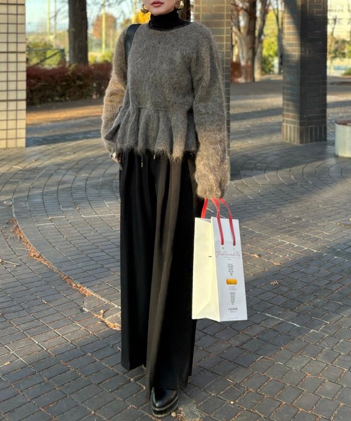 ニット セーター mohair ribbon peplum knit pullover /モヘアリボン