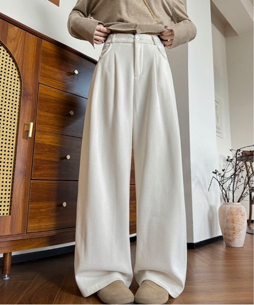 Maison Calme パンツ 「美脚ボトム」ハイウエストコーデュロイ裏起毛 Maison Calme パンツ 「美脚ボトム」ハイウエストコーデュロイ裏起毛
