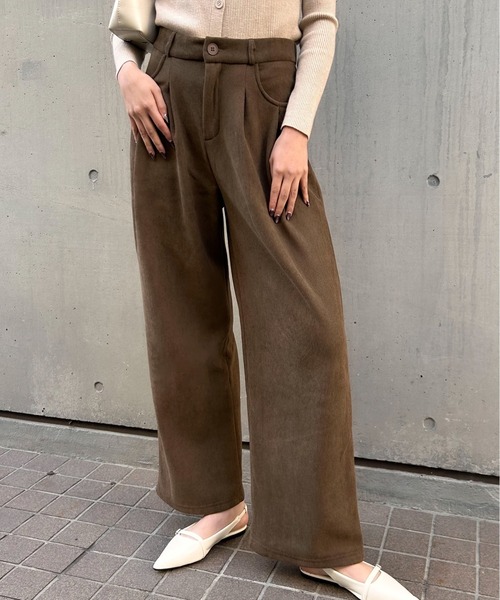 Maison Calme パンツ 「美脚ボトム」ハイウエストコーデュロイ裏起毛