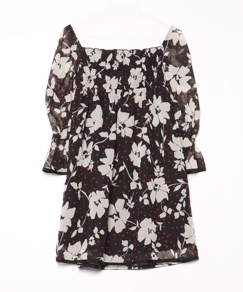 HONEY MI 「HONEY HONEY」 花柄7分袖ワンピース 38 ブラック