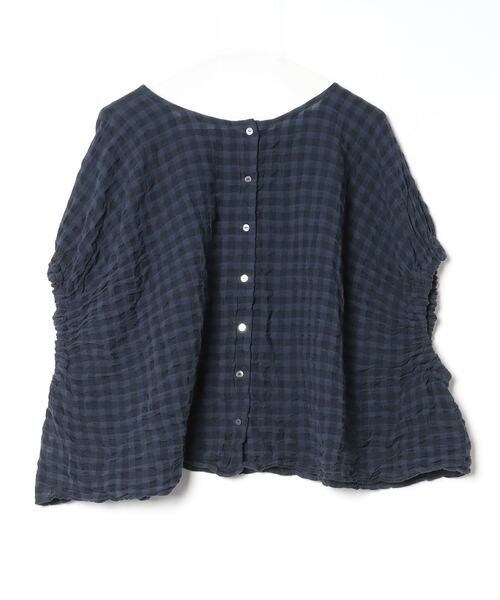 「nest Robe」 チェック柄半袖ブラウス - ネイビー レディース_画像2