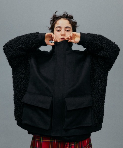 【完売商品】manana suerte ショートコート　ファー切替ブルゾン 完売商品】manana suerte ショートコート ファー切替ブルゾン フェイク