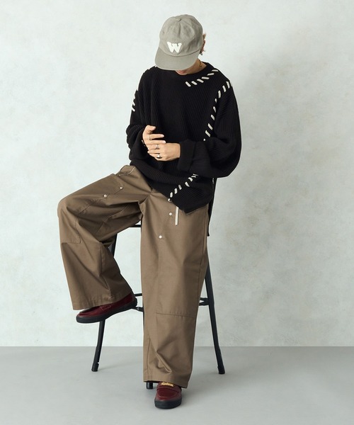 「Adoon plain」 長袖ニット LARGE ボルドー メンズ_画像3