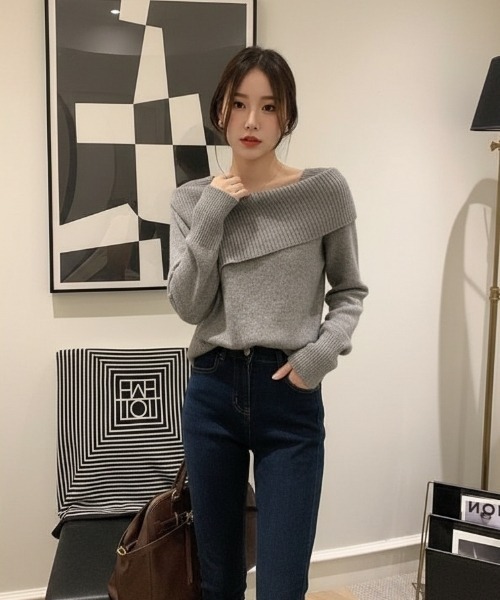 I.O.E ニット セーター オフショルダー ニット プルオーバー
