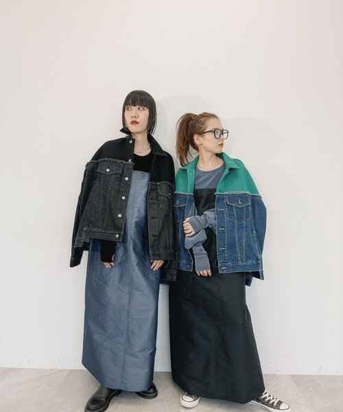 新品　ニコアンド　デニムサロペットロングスカート　L niko and…（ニコアンド） サロペットスカート LARGE ブラック