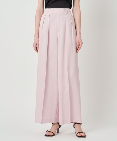 ワイドパンツ パンツ 「セットアップ対応商品」オックスストレッチタックワイドパンツ レディースの画像