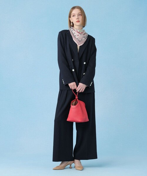 ワイドパンツ パンツ 「セットアップ対応商品」オックスストレッチタックワイドパンツ レディースの画像