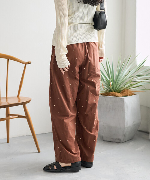 ワイドパンツ パンツ インド ラメドット刺繍 イージーパンツ「セットアップ対応」 レディースの画像