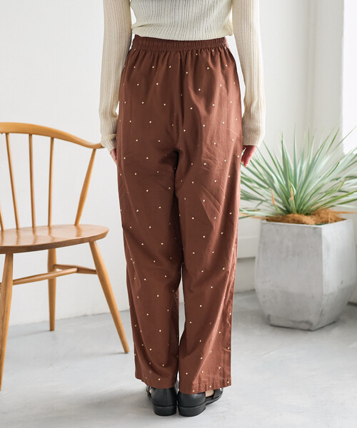 ワイドパンツ パンツ インド ラメドット刺繍 イージーパンツ「セットアップ対応」 レディースの画像