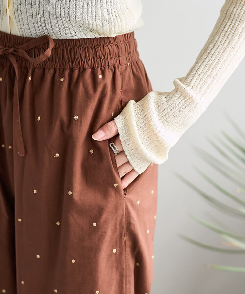 ワイドパンツ パンツ インド ラメドット刺繍 イージーパンツ「セットアップ対応」 レディースの画像