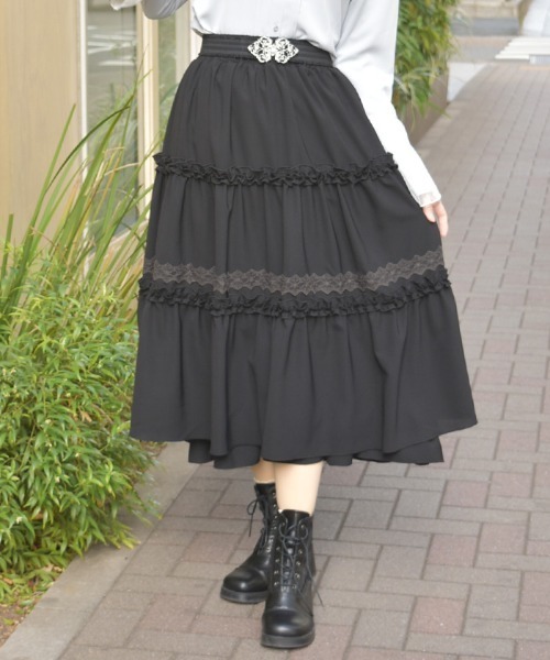 値下げ不可　フリル付き黒スカート axes femme（アクシーズ ファム） スカート フリル切替ティアード