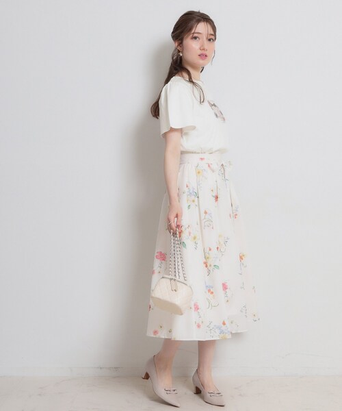 未使用品 網点リブTシャツ パティベージュ 花柄 サイズF タグ付き