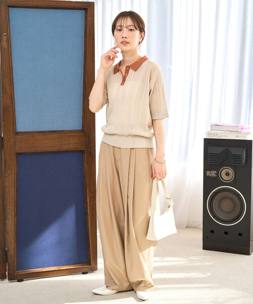LAYAS ★★ ＃② 25SSLAY028 WASHER ポロ KNIT レディース ベージュ FREE FREAK'S STORE（フリークスストア） tシャツ 限定展開 配色 ポロ襟