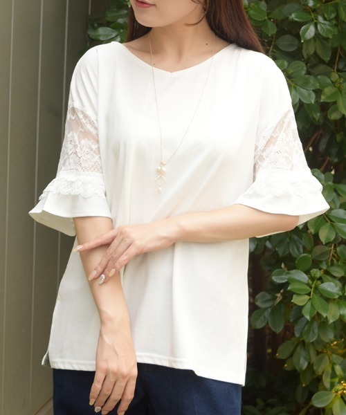 axes femme（アクシーズ ファム） tシャツ NC付接触冷感レース切替 