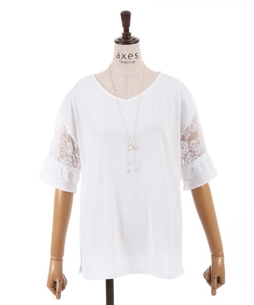 axes femme（アクシーズ ファム） tシャツ NC付接触冷感レース切替 