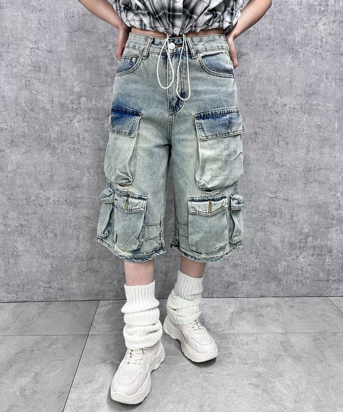 「Figments」 デニムハーフパンツ LARGE ブラック レディース_画像2