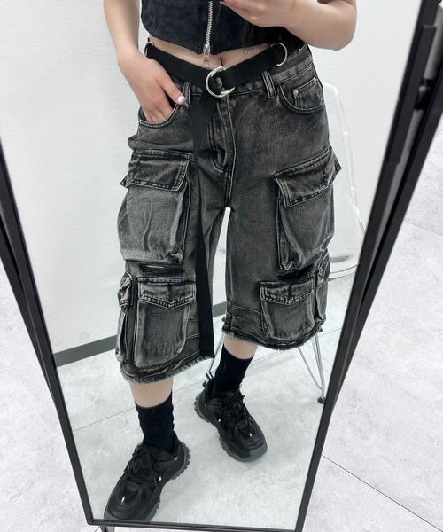 「Figments」 デニムハーフパンツ LARGE ブラック レディース_画像3