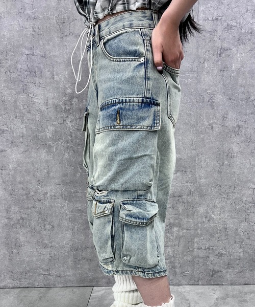 「Figments」 デニムハーフパンツ LARGE ブラック レディース_画像4