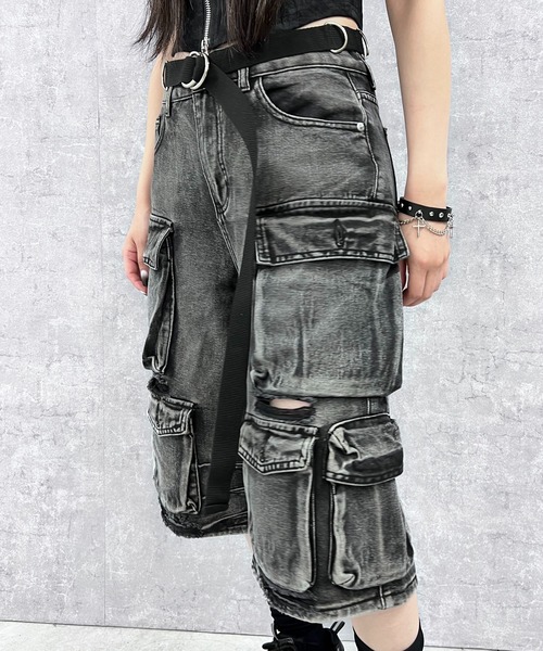 「Figments」 デニムハーフパンツ LARGE ブラック レディース_画像5